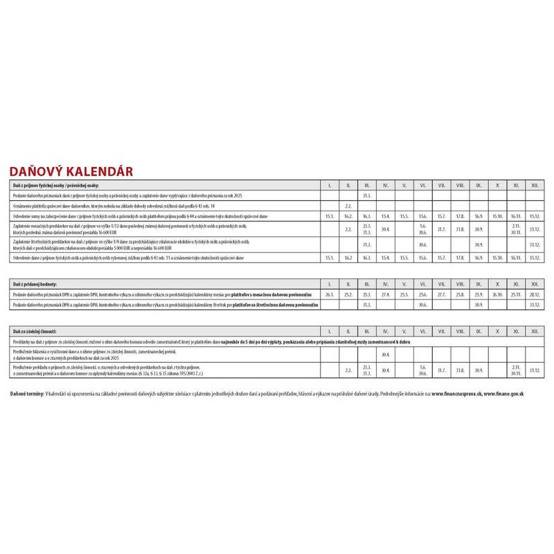 Daňový stolový kalendár 2026 Daňový stolový kalendár 2026